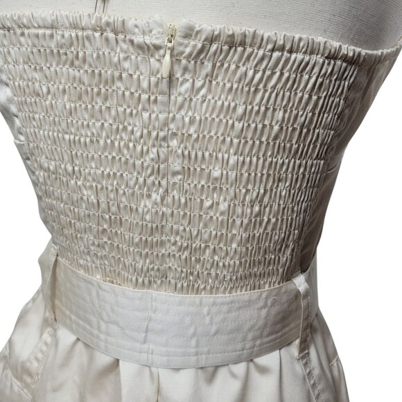 NWT TCEC Beige Strapless Belted Smocked Sweetheart Pockets Mini Dress Medium - Picture 6 of 11